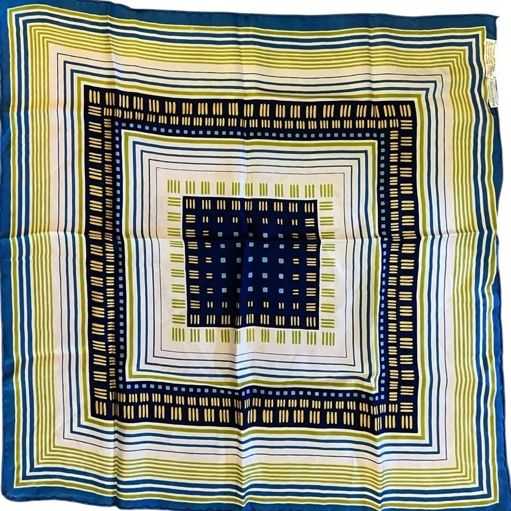 WOODWARD & LOTHROP vintage Italian silk geometric print scarf, blue green yellow